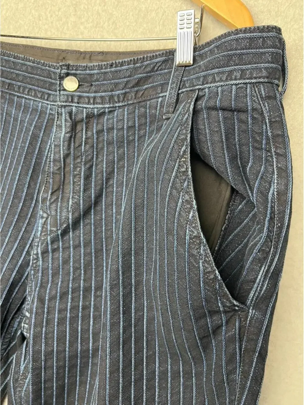 True Religion Devin PinStriped Cropped Jeans 34W Y2K Workwear Skater Retro